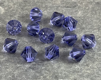 6mm Dark Purple Preciosa Crystal Bicone Beads  Czech Glass Crystal  Tanzanite Faceted 6mm Bicone Beads (FMG-7651) * Qty. 24 Beads