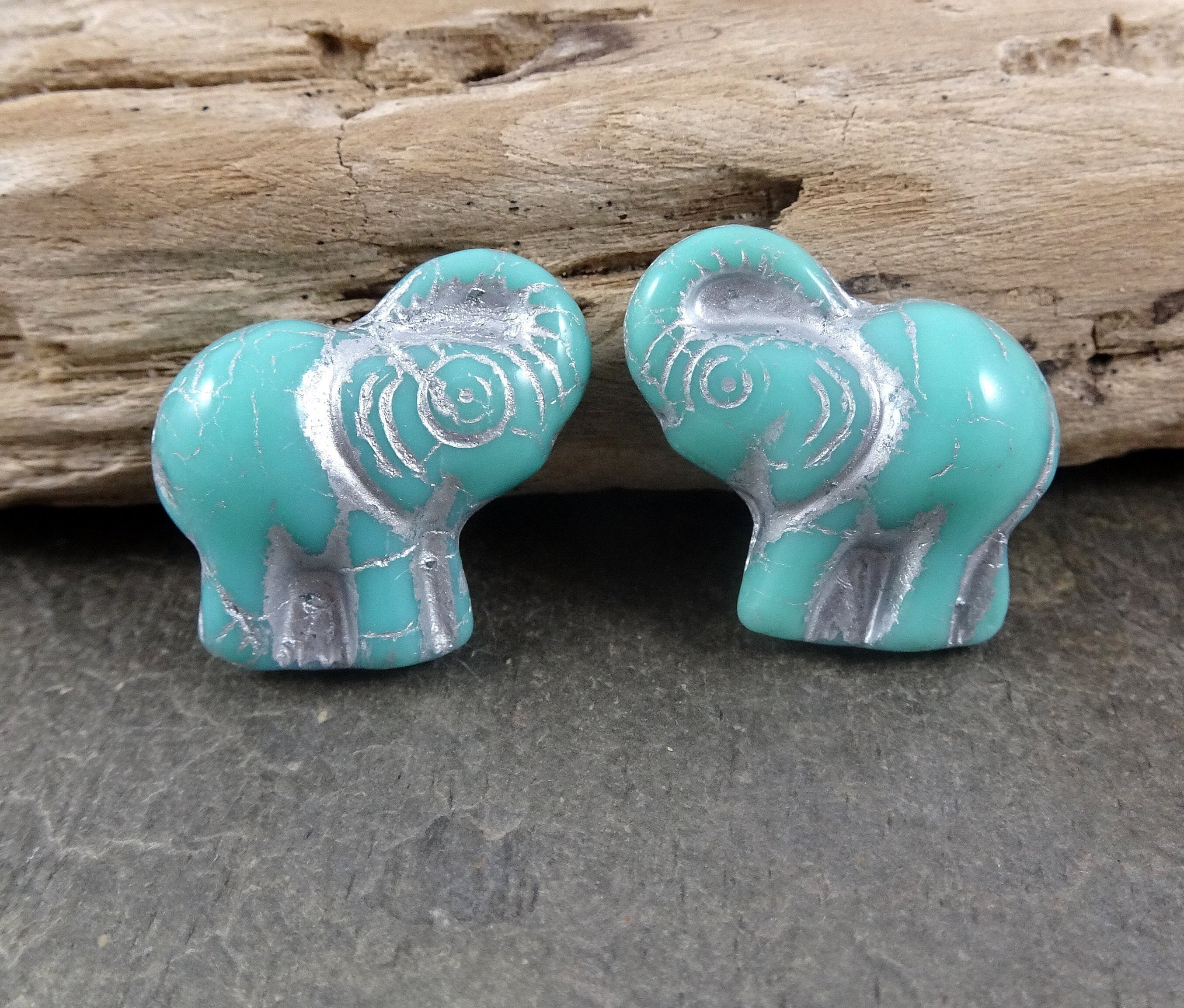 Elephant Beads Czech Glass Beads Turquoise Elephant 20x23mm Etsy