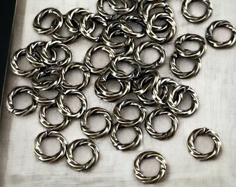 6mm Twisted Jumprings ~ Antiqued Brass 16 gauge Decorative, Open Jump Rings (FM/5042) * Qty. 50 or 100