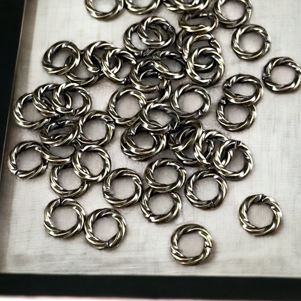 6mm Twisted Jumprings ~ Antiqued Brass 16 gauge Decorative, Open Jump Rings (FM/5042) * Qty. 50 or 100