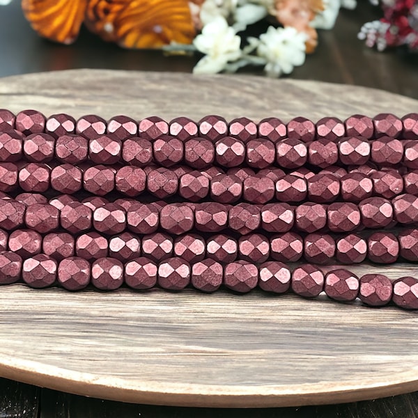 Dark Copper Reddish Brown Czech Beads  6mm Czech Glass Fire Polished Beads  6mm Faceted Beads  Saturated Grenadine (FP6/SM-04B01) * Qty. 25