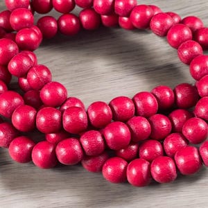 8mm Round Dark Red Wooden Beads, Mala Beads, Lightweight Wooden Beads - Red Beads (9464) * 16&quot; Strand