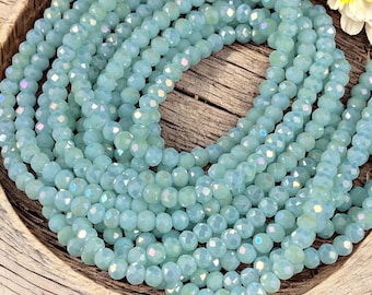 Minty Blue 4x3mm Faceted Glass Beads, Pale blue with AB Finish (MintAB-4) * 100 Beads