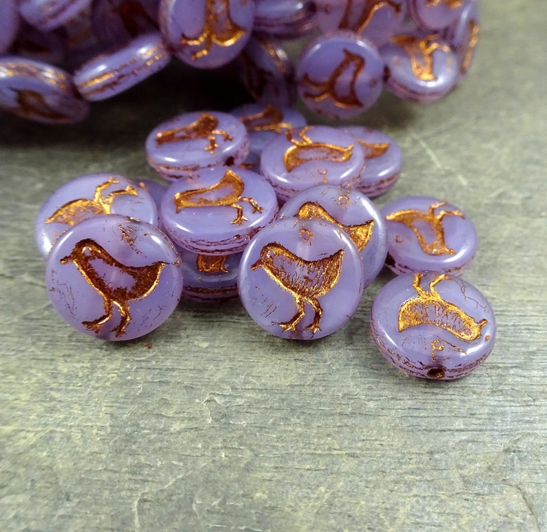 - Qty 10 Bird Theme 11mm Coin Beads Light Purple Czech Glass Beads Czech Beads Nature Beads COINRJ-3620 Lilac Opaline Coin Beads