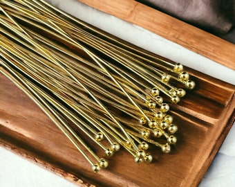 Gold Plated Ball Headpins ~  2 1/2" 22g Ball Headpins ~ Gold Plated Brass Head Pins (PH-BHP-G) * Qty. 100