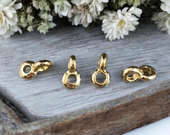 Small Bail Bead, 24k Gold Plated Bail for Leather Cord, Charm Bracelet Bail (PF/8023-12) * Qty. 20