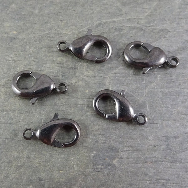 12mm Black Lobster Clasps ~TierraCast Black Plated Brass, Gunmetal Clasp ~ 12x7mm Lobster Clasp (TC/0110-13) * Qty. 5