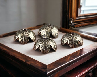 Oxidized Brass 8mm Petal Bead Caps, Brass Leaf Embossed Floral Bead Caps (BC-7903)
