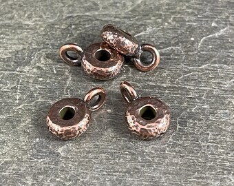 Antiqued Copper TierraCast Bail Bead ~ Hammered Spacer Bead with Bail Loop ~ 8x3mm Spacer 2.75mm Hole (TC/5816-18) * Qty. 2