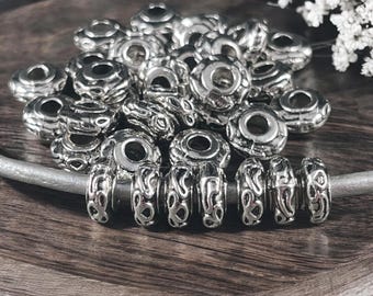 Antiqued Silver Large Hole Beads, 9x4mm Rondelle with 3mm Hole (P003-15AS) * Qty. 50