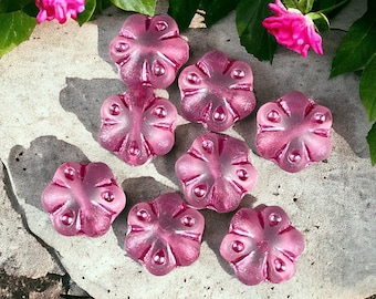 Czech Glass - 11mm Puffy Flower Bead, Bright Fuchsia Pink (PFS26) * Qty. 10