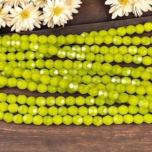 Czech Glass Beads - 6mm Faceted Round Beads, Chartreuse (FP6/SM-84020) * Qty. 25