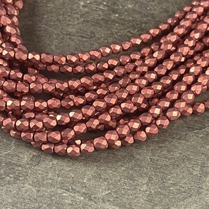 Rose Gold Czech Glass Beads 4mm Fire Polished Beads Faceted Round Beads Coppery Pink Metallic Beads FP4/SM-08A02 Qty. 50 image 5
