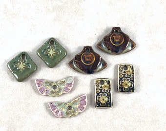 handcrafted ceramic charms 2 pendants rhombus shape dangle earring charms filigree jewelry supplies Geometric jewelry charms