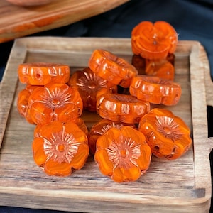 Czech Glass Beads - 12mm Orange Hibiscus Flower Beads, Orange Opaline Glass with Copper Wash (FL12/RJ-1169) * Qty. 6