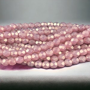 Czech Beads, 6mm Czech Glass Fire Polished Beads, 6mm Faceted Round Beads - Powered Pink with Golden Luster (FP6/SM-MSG71010) * Qty 25