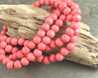 Salmon Pink/Orange Wooden Beads  Mala Beads  8mm Round Wooden Beads  Round Salmon Orange Beads (9445) - 16" Strand