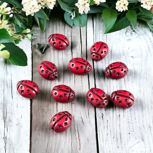 Lady Bug Beads, Czech Glass Ladybug Beads, Red Lady Bugs, Red and Black Beads, Czech Glass Beads, Specialty Czech Beads (RJ-4268) Qty. 10