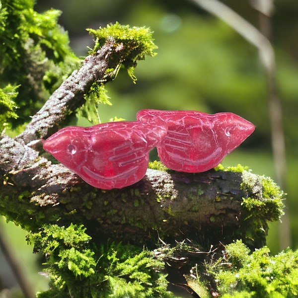 Czech Glass Beads ~ Matte Fuchsia with Metallic Pink Wash ~ Nature Theme Bird Focal Beads ~ 11x22mm Chunky Bird Beads (N-1668) * Qty. 2