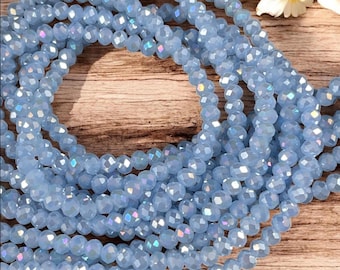 Light Blue 4x3mm Faceted Glass Beads, Pastel Blue with AB Finish (LtBlueAB-4) * 100 Beads