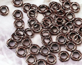 6mm Antiqued Copper Twisted Jumprings ~ 16 gauge Decorative Open Jump Rings (FMG/5044) * Qty. 50 or 100
