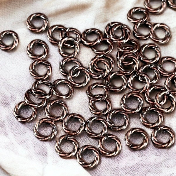 6mm Antiqued Copper Twisted Jumprings ~ 16 gauge Decorative Open Jump Rings (FMG/5044) * Qty. 50 or 100