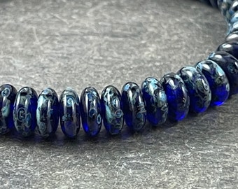 Cobalt Blue with Full Picasso  6x2mm Rondelle  Czech Glass Beads - Cobal Blue with Full Heavy Picasso (RD6/RJ-4764) * Qty. 50