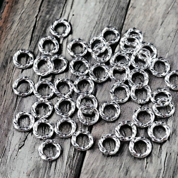 6mm Bright Silver Twisted Jumprings ~ Thick Decorative Jump Rings ~ 16 gauge Open Jump Rings (FMG/5040) * Qty. 100