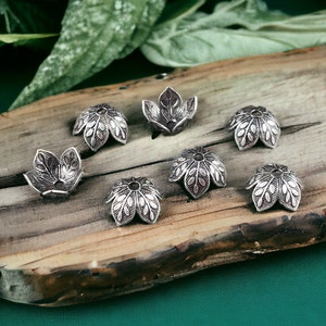 Silver Leaf Embossed Bead Caps, Oxidized Silver Plated Brass Bead Caps, 8mm Bead Caps, Silver Floral Bead Caps (VJS-R408) *