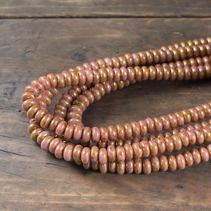 Czech Glass Beads - Rose Gold Topaz 4x2mm Heishi Rondelle  Opaque Topaz Luster Czech Beads (RD4/SM-P65491) * Qty. 100