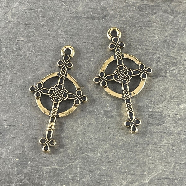 TierraCast Charms  Halo Celtic Cross Drop  Keep The Faith Collection  30mm Antiqued Gold Double Sided Cross Pendant (TC/2582-26) *