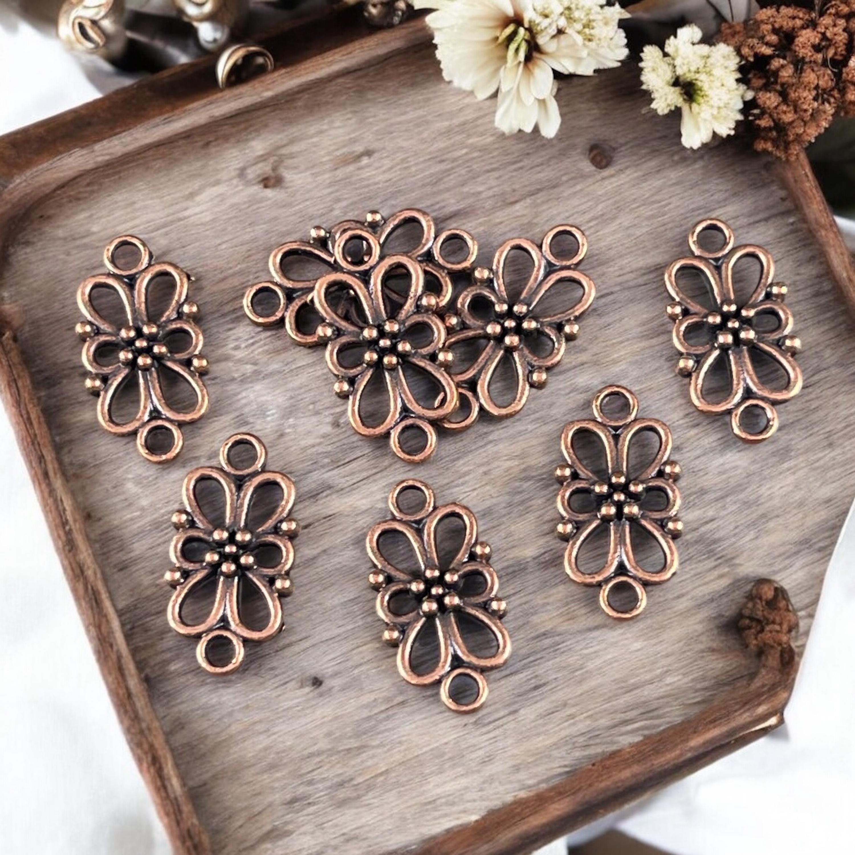 Antiqued Copper Link, 16x8mm Floral Design, Nickel Free Copper Connector (RLF5094Y-NF) * Qty. 50