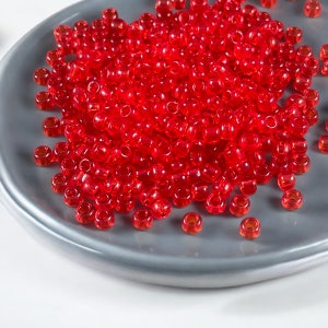 Siam Seed Beads  TOHO 6/0 Round Transparent Siam Reddish Orange Glass Beads (T6/SM-5B) 6/0 Glass Seed Beads  4mm Red Beads * Qty. 20 grams