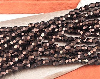 Czech Glass Beads - 4mm Faceted Round Bronze Spacer Beads, Matte Bronze Metallic (FP4/SM-M14415) * Qty. 50
