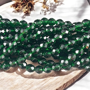 Czech Glass Beads - 8mm Emerald Green Faceted, Transparent Emerald Beads (FP8/SM-5014 ) * Qty. 25