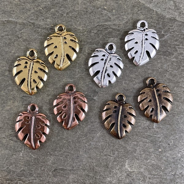 TierraCast Leaf Charm ~ Tropical, Nature, Monstera Plant, Double Sided Charms (TC/2577) * Qty. 2
