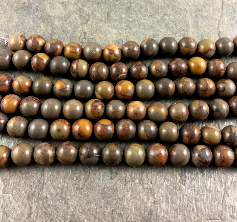 Khaki Green and Brown Round Beads 14.5 Strand Limited Supply! African Green Autumn Jasper 46 Beads 8mm Round Matte Jasper