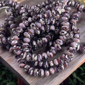 Czech Glass Beads - Purple 5x3mm Faceted Rondelles, Two-tone Purple with Rustic Picasso (R5/N-1358v2) * Qty. 30