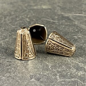 10mm Ornate Cone Bead Caps Oxidized Brass Cone Style Bead Caps Square-ish Oxidized Brass Bead Caps Tassel Cap VJS/BB58A image 3