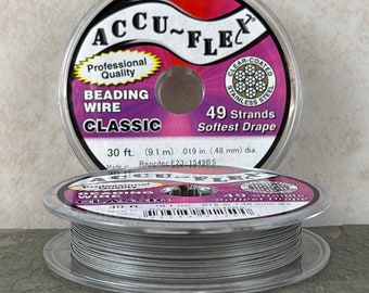 Accu-Flex Beading Wire - Stainless Steel/Clear, 49 Strand, .019in .48mm diameter (1549) * 30 ft. spool
