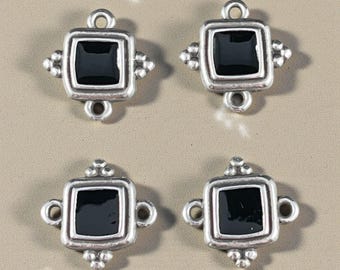 Antiqued Silver Plated 15mm Square Link with Black Enamel Inlay (PF/14239-72-0222) * Qty. 6