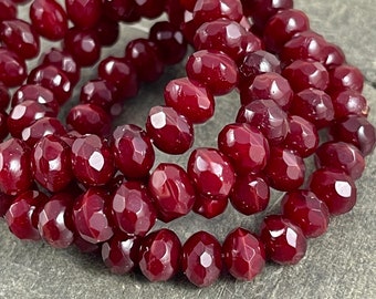 7x5mm Red Faceted Czech Glass Rondelles ~ Opaque Cranberry Red Glass Beads (R7/RJ-0666) * Qty. 25