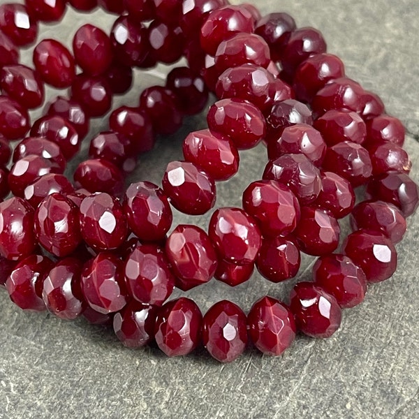 7x5mm Red Faceted Czech Glass Rondelles ~ Opaque Cranberry Red Glass Beads (R7/RJ-0666) * Qty. 25