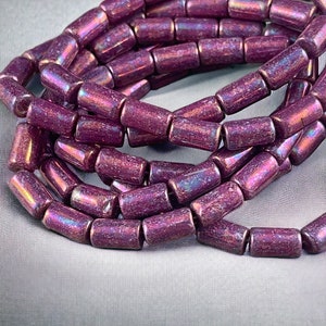 Czech Glass Beads - Iridescent Purple 9x5mm Tube Bead, Purple Glass with Mother of Pearl Finish (TBE/N-0411) * Qty. 16