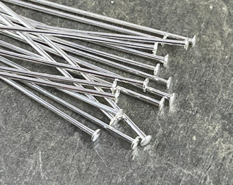 Silver Headpins  2" Silver Head Pins  21 Gauge Flat Head  Flat Headpins  Silver Plated Brass Head Pins (5408) *