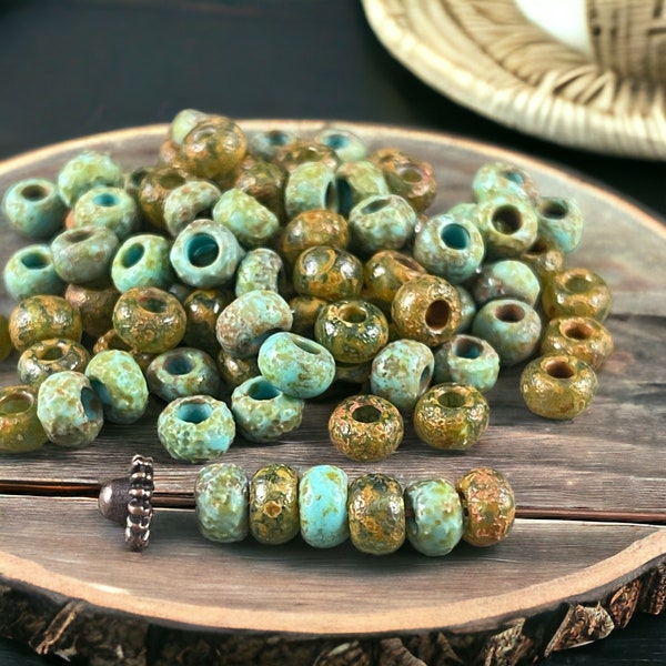 6mm Matte Finish Picasso Seed Beads, 2/0 Rustic Turquoise and Green and Brown Aged Picasso Seed Bead (Turq-Etched) * 50 Beads