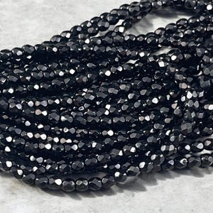 Czech Glass Beads - 4mm Black Faceted Glass Beads (FP4/N-045) * Qty. 50