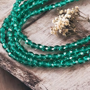 Czech Glass Beads - 4mm Light Teal Green Glass Beads  4mm Faceted Round Transparent Green Beads (FP4/SM-5073) * Qty 50