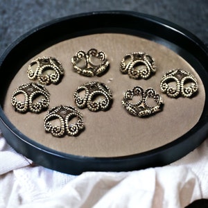 8mm Oxidized Brass Open Filigree Bead Caps ~ Victorian Style Antiqued Gold Bead Caps (VJS-R04) * Qty. 10