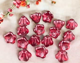 Czech Glass Flower Beads - Raspberry Pink Bell Flower, 6x8mm Berry Pink Flower Beads, Dark Pink Coated Glass Flower (BF/SM-K3712) * Qty. 25